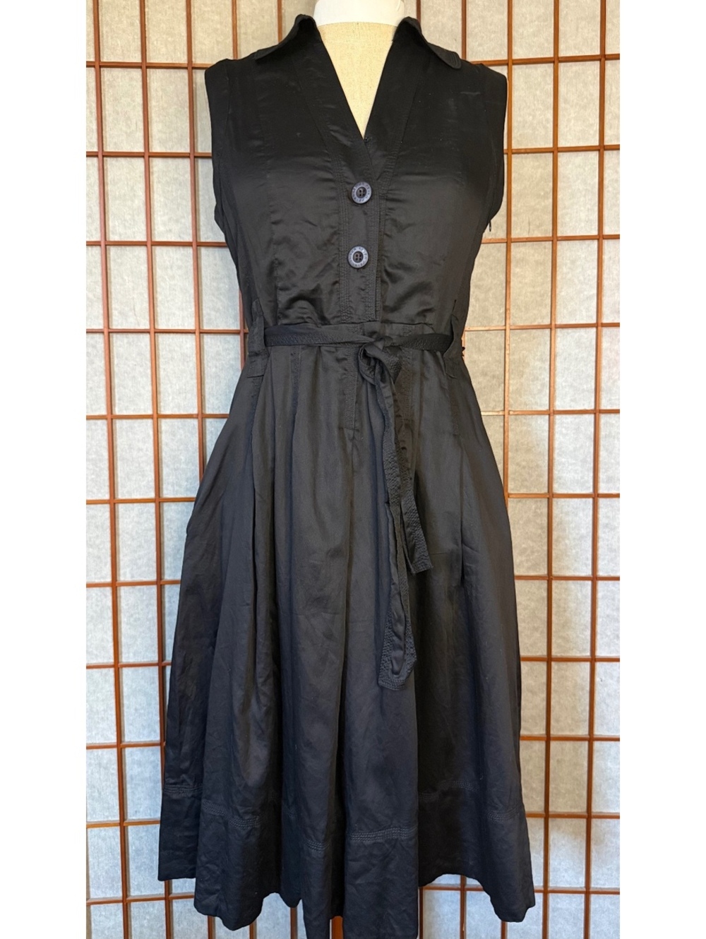 Fever London Black Cotton Midi Shirt Dress Belted UK 14 / US 10